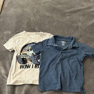 OshKosh B'gosh Gray Graphic Tee (4T) and Blue Polo (3T) Set